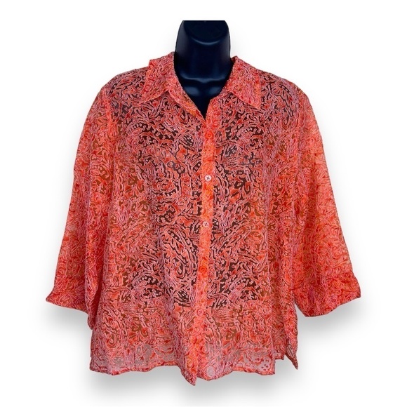 VINTAGE LARGE STUDIO WORKS BUTTON FRONT BLOUSE   SEMI SHEER - Picture 1 of 11